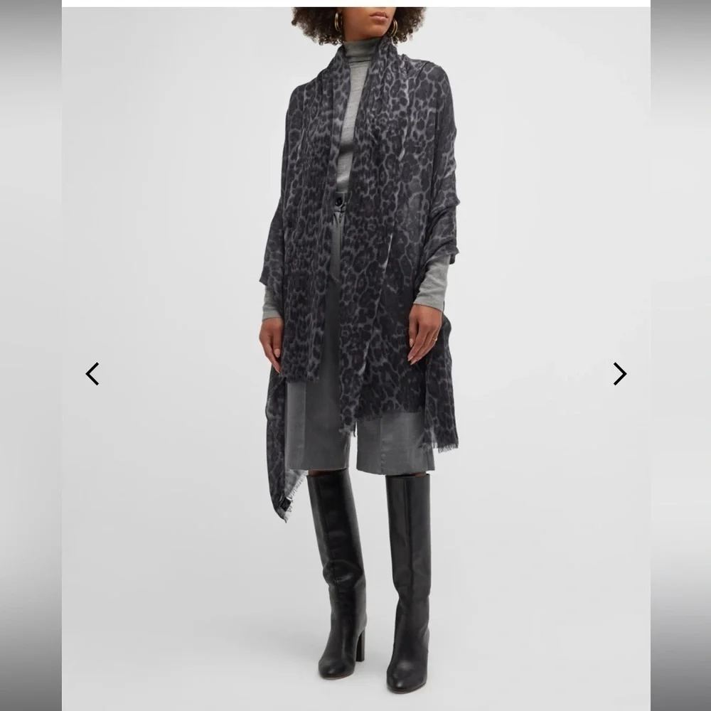 Long cashmere blend animal print gray black scarf new‎